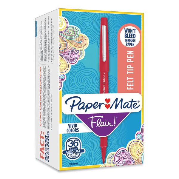 Paper Mate Flair Felt Tip Marker Pen, Red, Med, PK36 1921091